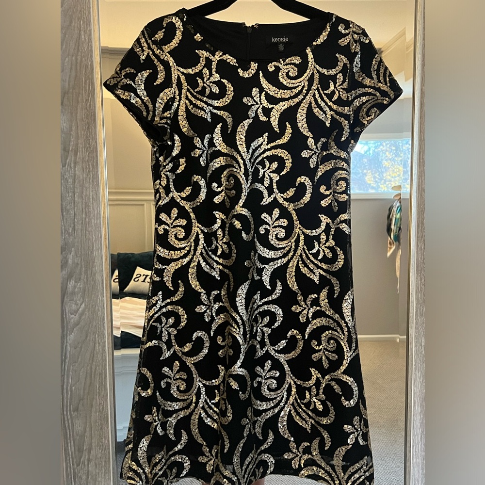Black Dress with Beautiful Gold Sequence Design